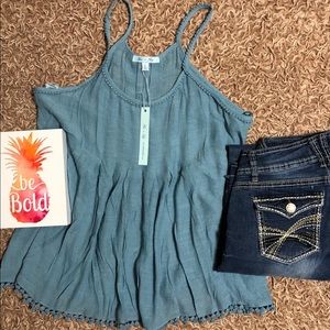 Blue lose fitting flowy tank